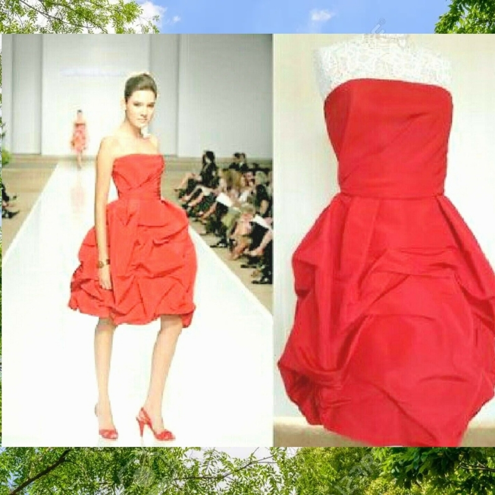 $2,990 RED FROM OSCAR DE LA RENTA SILK ROSE RUNW DRESS 6 - Picture 10 of 12